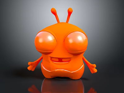 Cute Orange Cartoon Doll With Big Eyes Antennae And Smiling Mouth 3d model