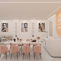 Modern Beauty Salon Interior With Styling Chairs Ceiling Lights Product Shelves And Wall Posters
