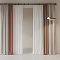 Brown Beige White Layered Curtains Hanging With Sheer Panels And Floor Lamp