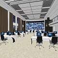 Spacious Modern Control Room Featuring Large Screens Multiple Computers And Office Chairs 3d model
