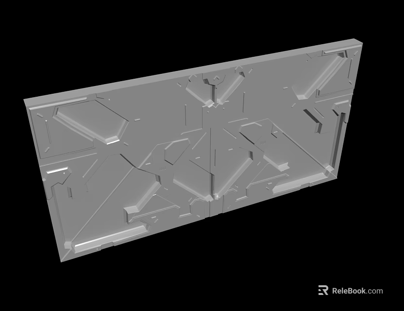Gray Metal Plate With Geometric Cutouts And Structural Industrial Design 3d model 