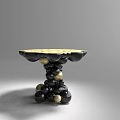 Modern Artistic Black Gold Dining Table With Round Speckled Top And Stacked Spheres Base