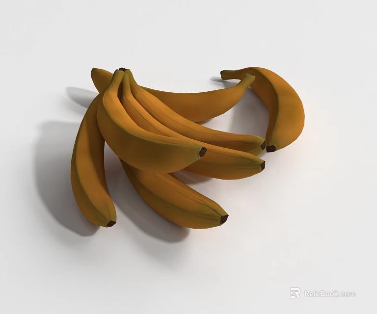 Fresh Yellow Bananas Bunch With Natural Shadow On White Background 3d model 