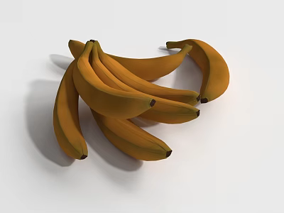 Fresh Yellow Bananas Bunch With Natural Shadow On White Background 3d model