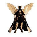 Stunning Game And Movie Character With Large Golden Wings Black Armor And Cloak