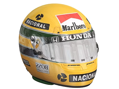 Yellow Racing Helmet With Marlboro Honda BOSS Nacional Logos And Visor 3d model