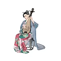 Two Women in Traditional Pink and Green Attire Playing Pipa and Musical Instruments