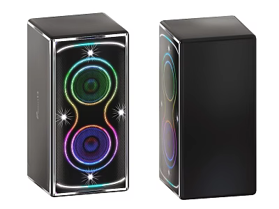 Pair of Stylish Black Vertical Speakers With Colorful LED Lights And Circular Glowing Design 3d model