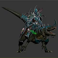 Fantasy Game Character Armored Warrior Riding Dinosaur Mount Green Flame Weapon Sharp Teeth Claws
