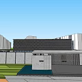 Modern Sales Office Building With Large Glass Windows Open Entrance And Greenery Surroundings