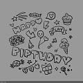 Birthday Themed Wall Decor with Hand Drawn Happy Birthday Lettering and Festive Symbols