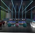 Modern KTV Interior Design With Blue Neon Lights Comfortable Sofa Seats And Decorative Elements 3d model