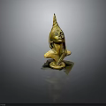 Golden Female Bust Sculpture With Unique Conical Headdress And Elegant Features