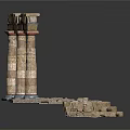 Ancient Greek Architectural Ruins Model With Tall Columns And Scattered Stones