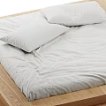 Double Bed With Wooden Platform Frame Gray Linen Bedding And Minimalist Modern Design