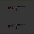 Twin Machine Gun Weapon With Tripod Stand Red Silver Components And Drum Magazine
