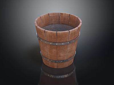 Rustic Wooden Bucket Shaped Decorative Ornament Set With Metal Bands For Home Decor 3d model