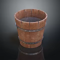 Rustic Wooden Bucket Shaped Decorative Ornament Set With Metal Bands For Home Decor