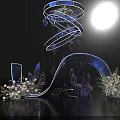 Elegant Event Decor With Spiral Crystal Structures And Floral Arrangements