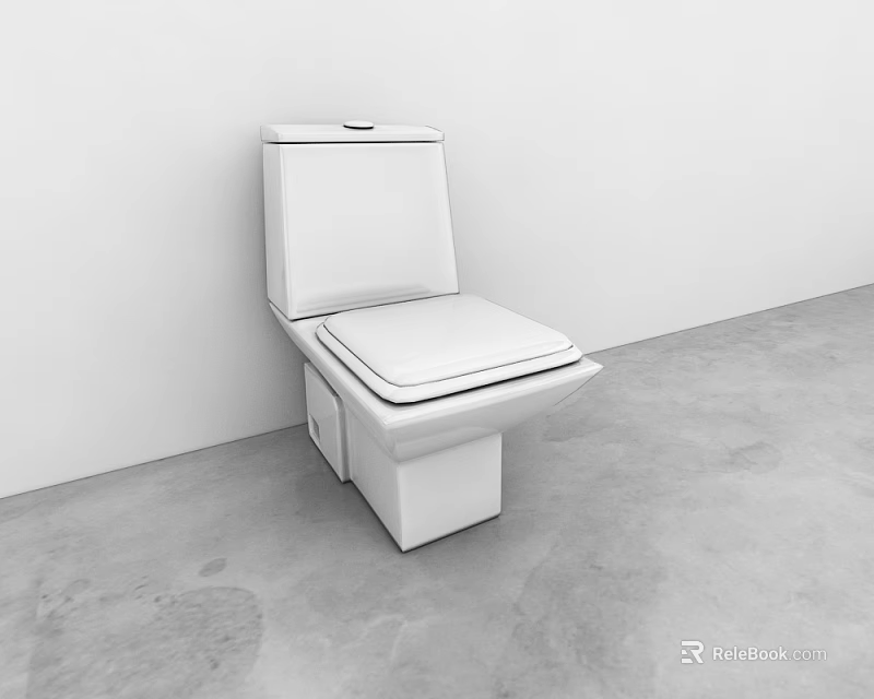 Modern White Toilet Design In Simple Interior With Concrete Floor And Wall 3d model 