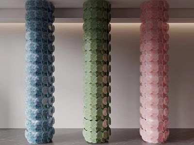 Colorful Decorative Interior Columns With Hexagonal Stacked Design In Blue Green Pink 3d model