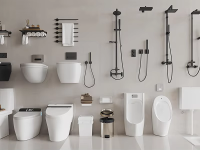 Modern Toilet Design with Sleek Ceramic Finish and Bathroom Fixture Elements 3d model