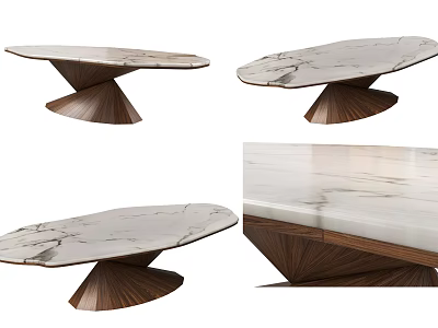 Modern Dining Table With Elegant Marble Top And Wooden Base For Home Interior Design 3d model