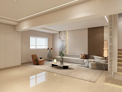 Soft Beige Modern Living Room With Comfortable Sectional Sofa And Elegant Minimalist Home Decor 3d model