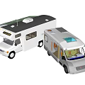 Two Modern RVs With Green Awning Solar Panels And White Exterior Design