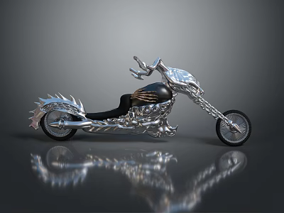Sleek Silver Metallic Motorcycle With Unique Sculpted Details And Single Seat Design 3d model