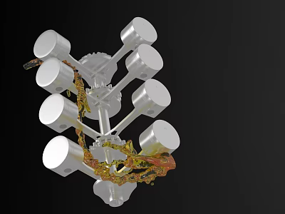 Industrial Equipment With Complex Structure Multiple Cylindrical Components Silver And Gold Mechanical Parts 3d model