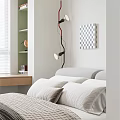 Modern Kids Room Interior With White Window Desk Bookshelf Bedside Lamp And Gray White Bedding