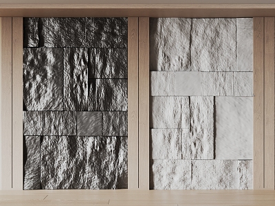 Modern background wall with rough stone 3d model