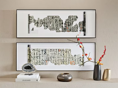 Stylish Wall Art Decor with Calligraphy Prints Flower Branches Vase and Book Ornaments 3d model