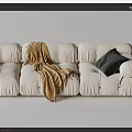 Modern White Large Sectional Sofa With Yellow Blanket And Gray Pillow 3d model