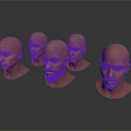 Multiple Male Head Models With Bald Heads And Diverse Facial Features