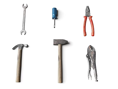Set Of Various Hand Tools Including Wrenches Screwdriver And Hammers 3d model