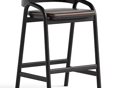 Sleek Modern Bar Stool With Black Metal Frame Brown Leather Seat And Curved Backrest Design 3d model