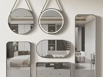 Different Shaped Modern Mirrors For Home Interior Decor Including Round Oval And Rectangular 3d model