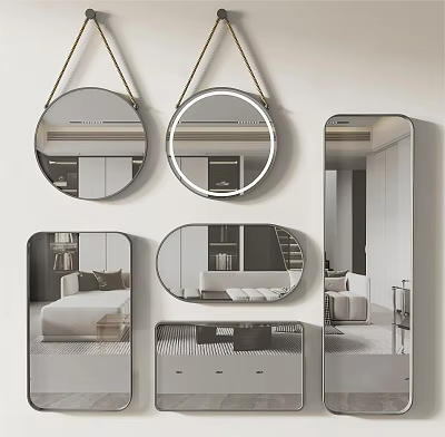 Different Shaped Modern Mirrors For Home Interior Decor Including Round Oval And Rectangular 3d model