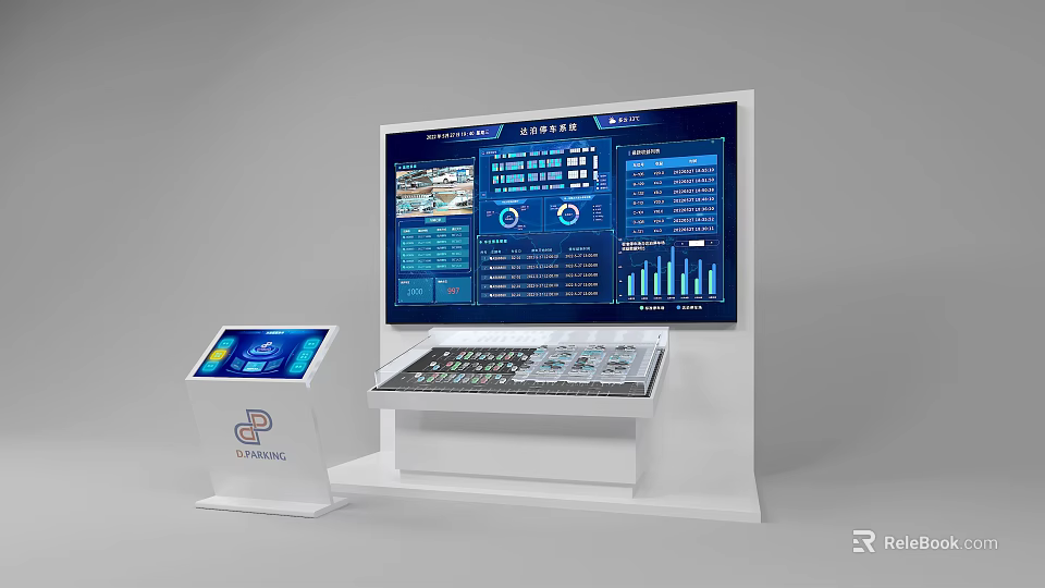 Modern Computer Control Console With Large Digital Screen And Touch Panel Dashboard 3d model 