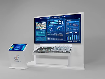 Modern Computer Control Console With Large Digital Screen And Touch Panel Dashboard 3d model