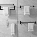 Modern Bathroom Accessories Towel Racks With White Towels On Gray Tiled Walls