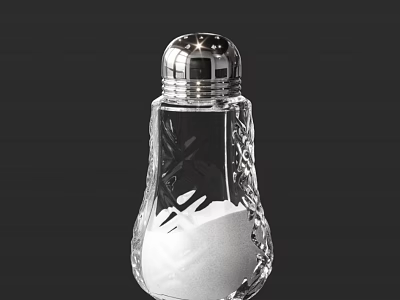 Transparent Glass Spice Jar With Silver Lid And Intricate Carved Design Holding White Seasoning 3d model