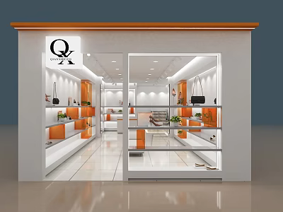 Bright Modern Specialty Store With White Exterior Glass Windows Displaying Handbags And Shoes 3d model