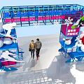 Event Entrance for Ice Snow Carnival Grand Opening Ceremony with Snowmen Ski Elements Blue Decorations