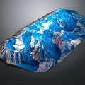 Detailed 3D Mountain Terrain Model With Snow Capped Peaks And Glacial Valleys