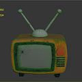 Retro Orange TV Electronic Appliance With Antenna Silver Screen And Red Button