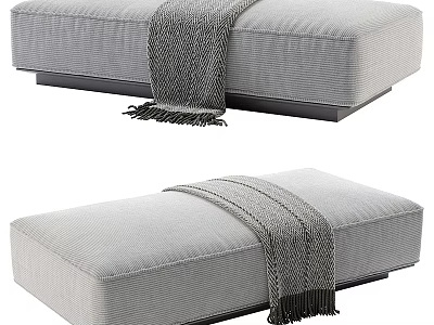 Modern Gray Striped Fabric Ottoman With Fringed Throw Blanket And Black Base Design 3d model