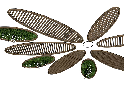 Decorative Ceiling Design with Leaf Shaped Wooden Panels and Green Plants 3d model